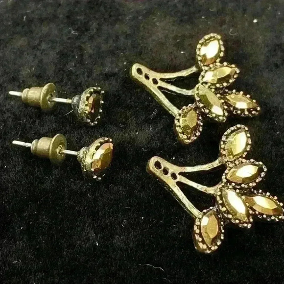 Topaz-type Stone Leaf Earrings w/Detachable Post and Adjustable Drop - Picture 1 of 6